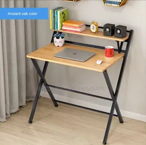 Photo - Modern Foldable Computer Desk With Adjustable Shelf