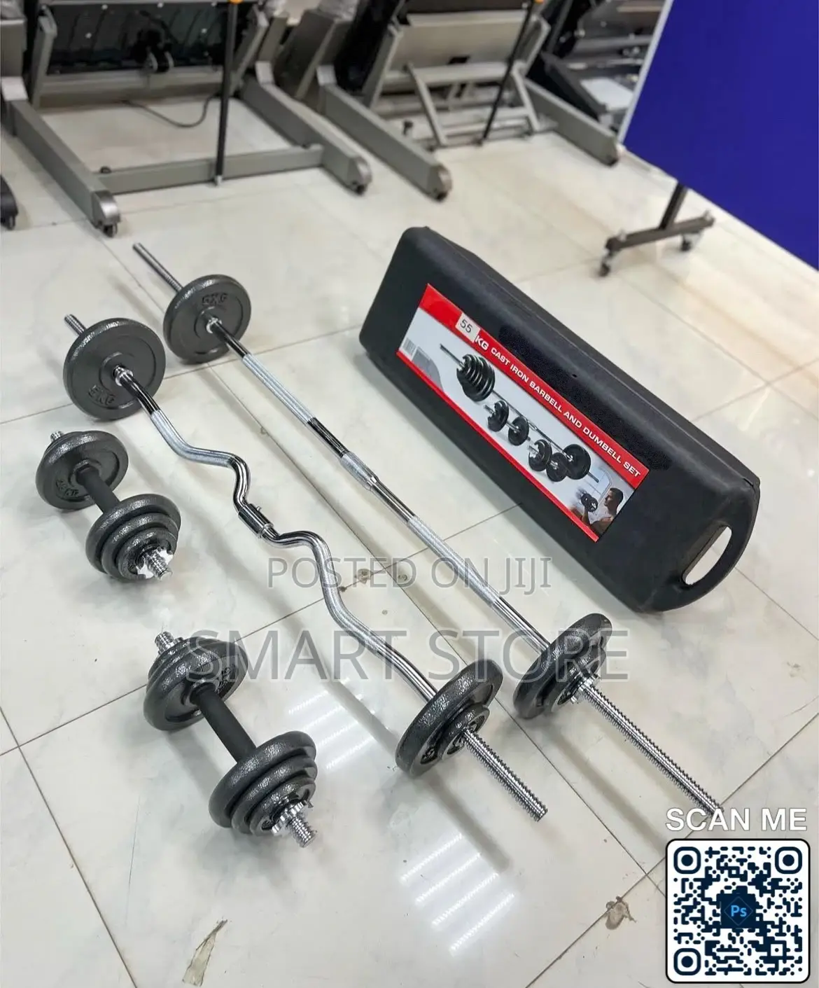 55kg Cast Iron Dumbbell Barbell Set Adjustable Weight Kit