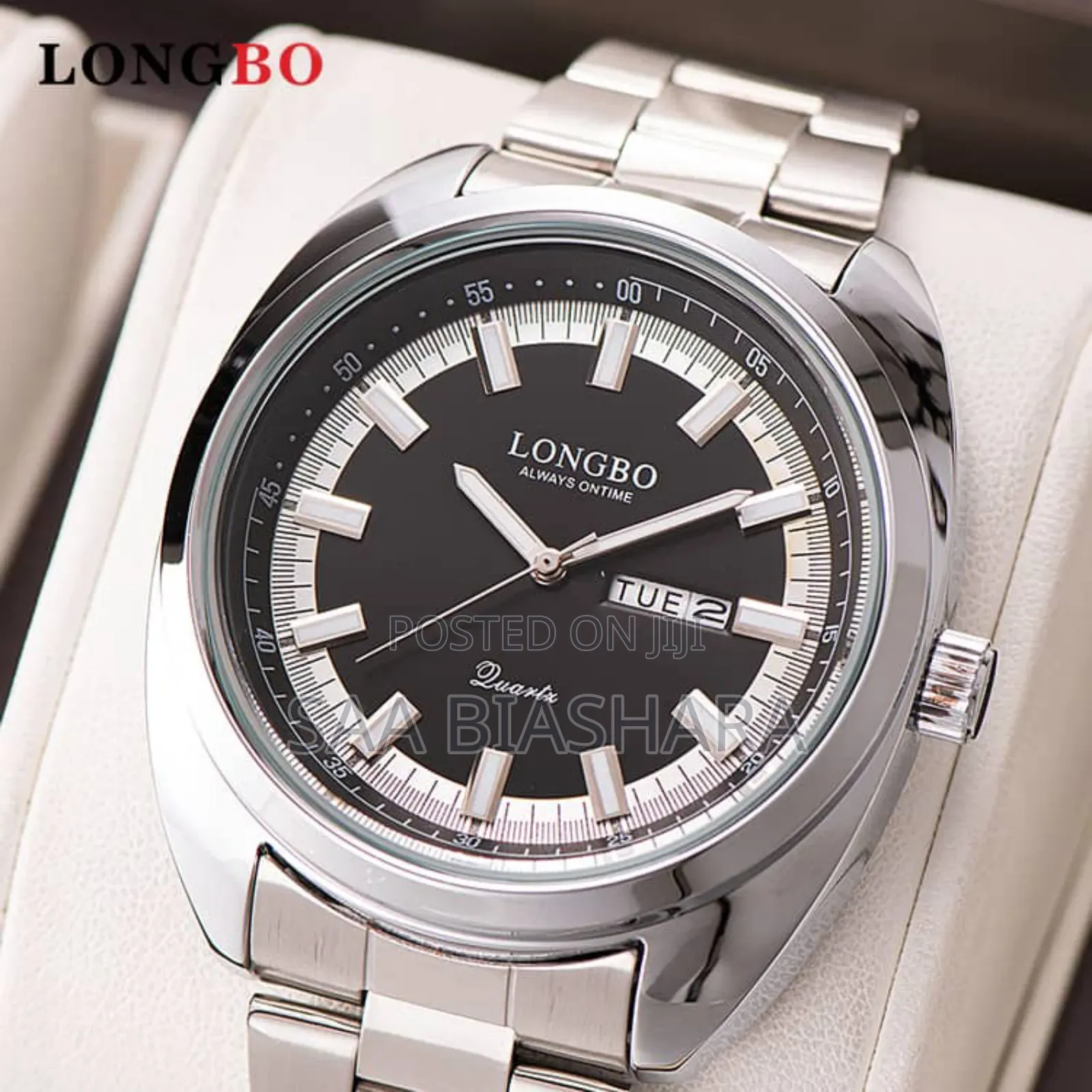 Longbo Quartz Stainless Steel Silver and Black Watch