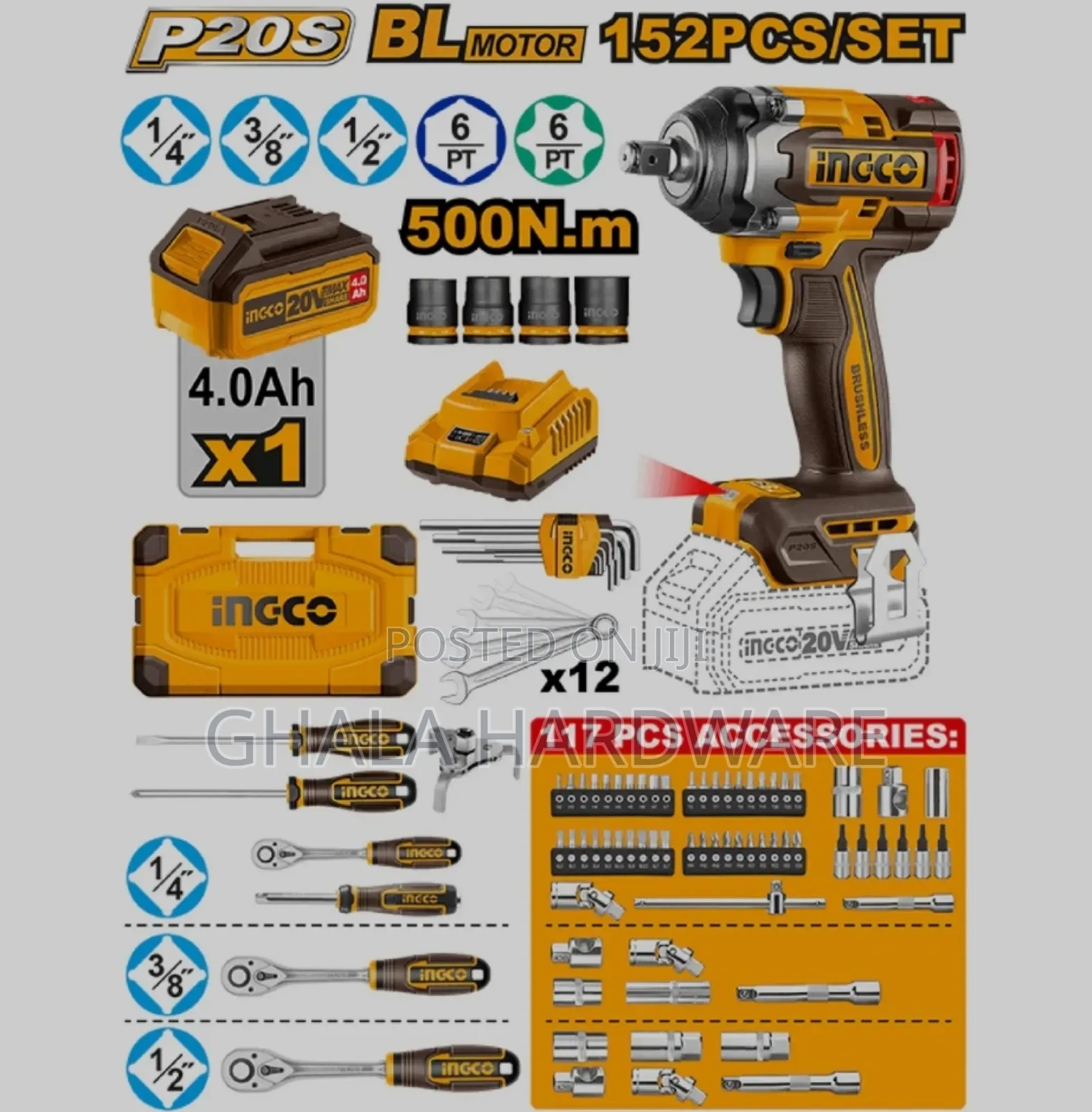 152 Pcs Cordless Impact Wrench Tools Set
