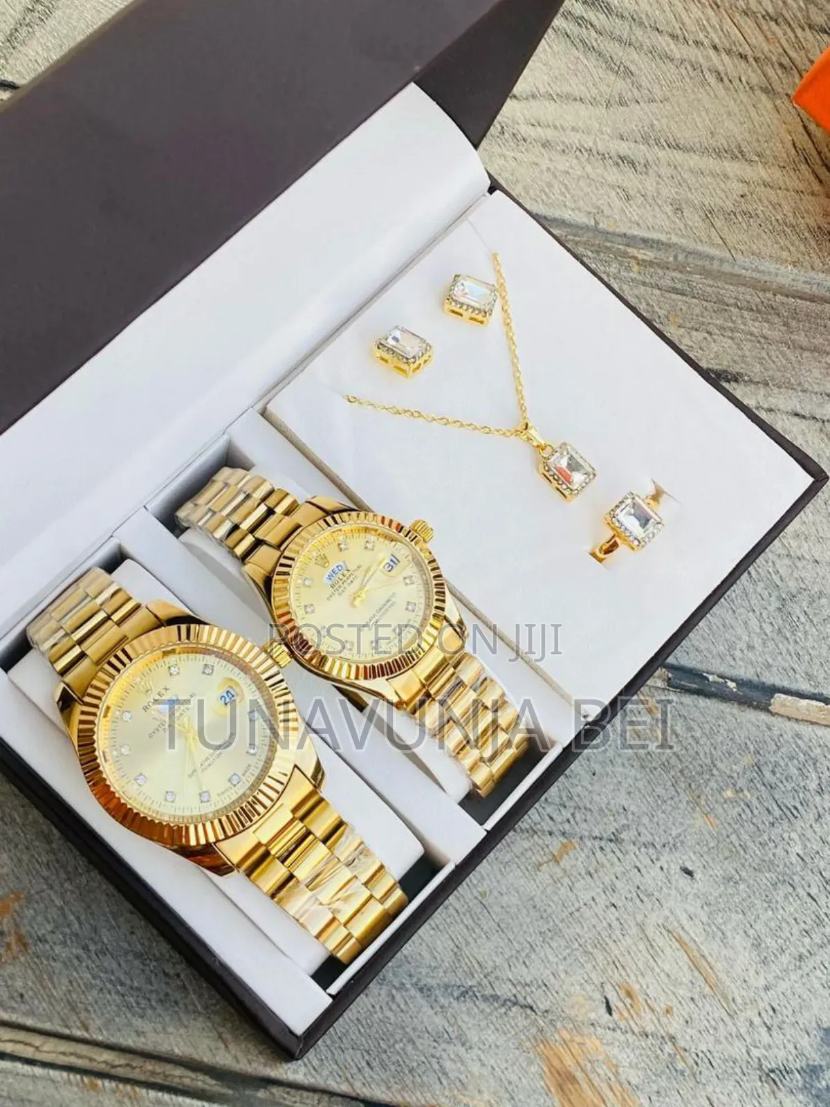 New Couple Set ( Two Watch + Ring + Chain ) Full Boxed