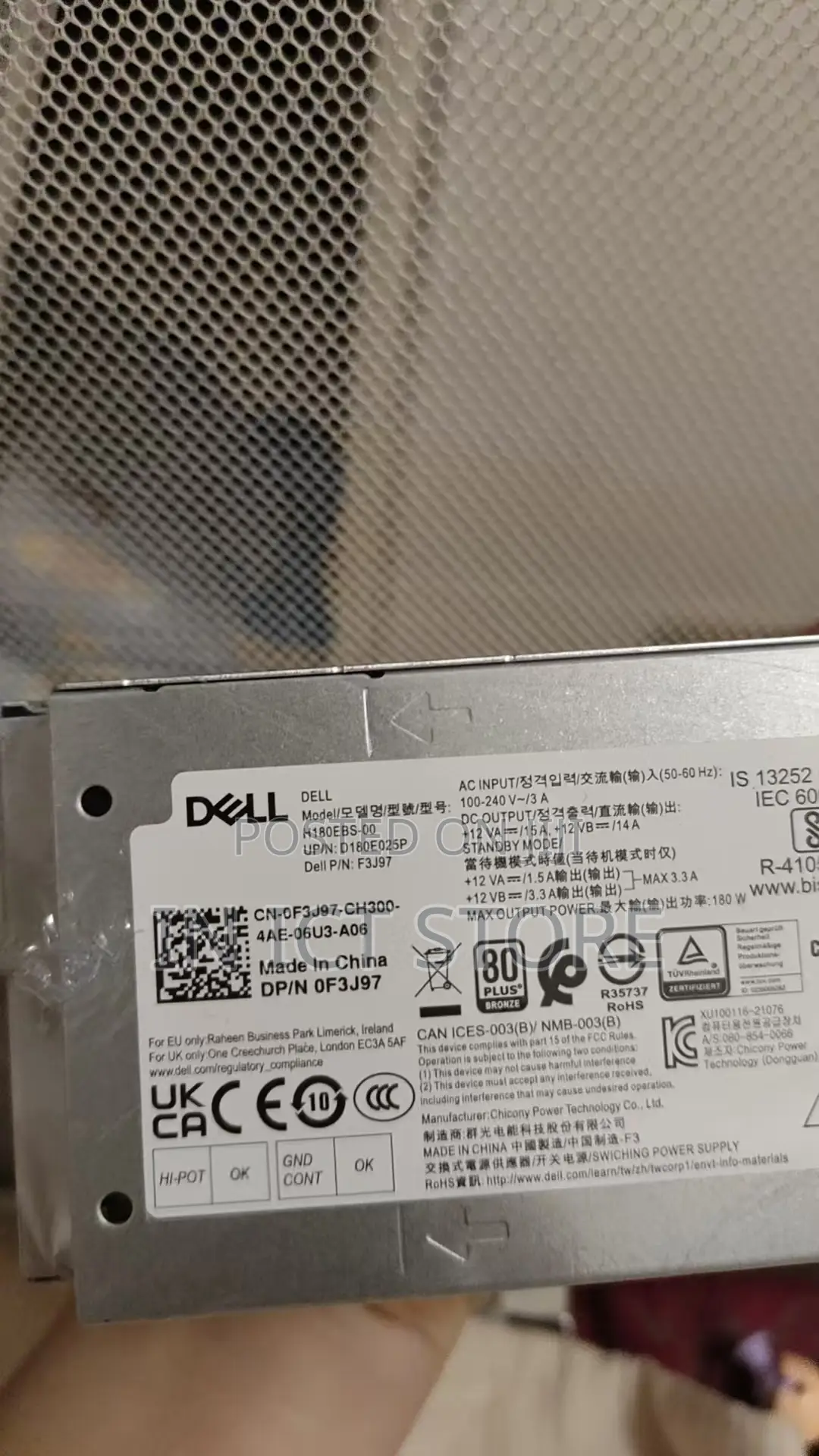 Power Supply for Dell Inspiron 3910 180w 0f3j97 F3j97