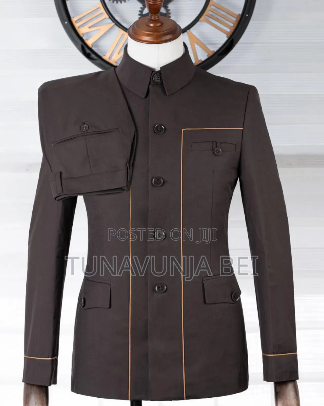 Brown + Golden Yellow Lining Kaunda Suit
