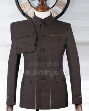 Brown + Golden Yellow Lining Kaunda Suit