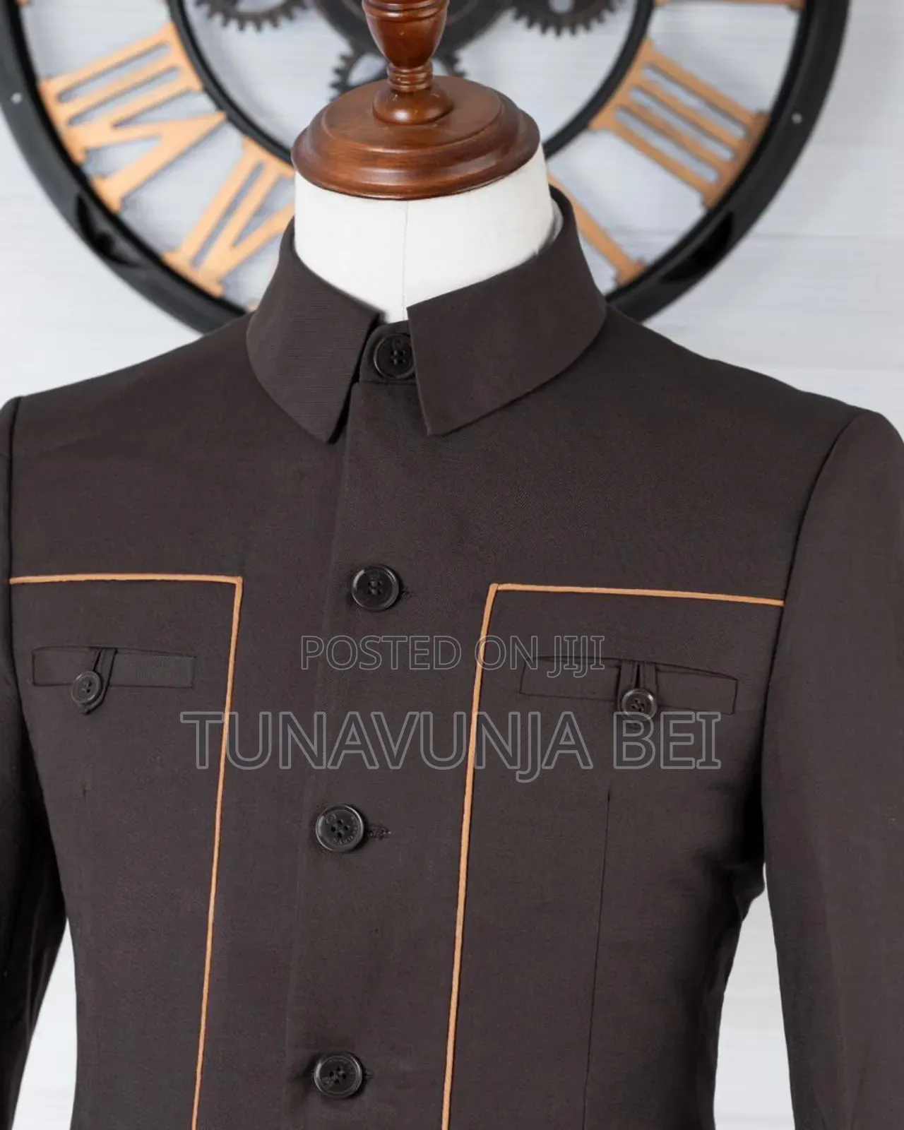 Brown + Golden Yellow Lining Kaunda Suit