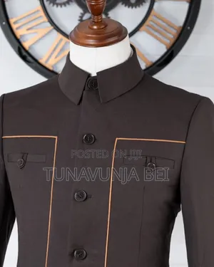 Brown + Golden Yellow Lining Kaunda Suit