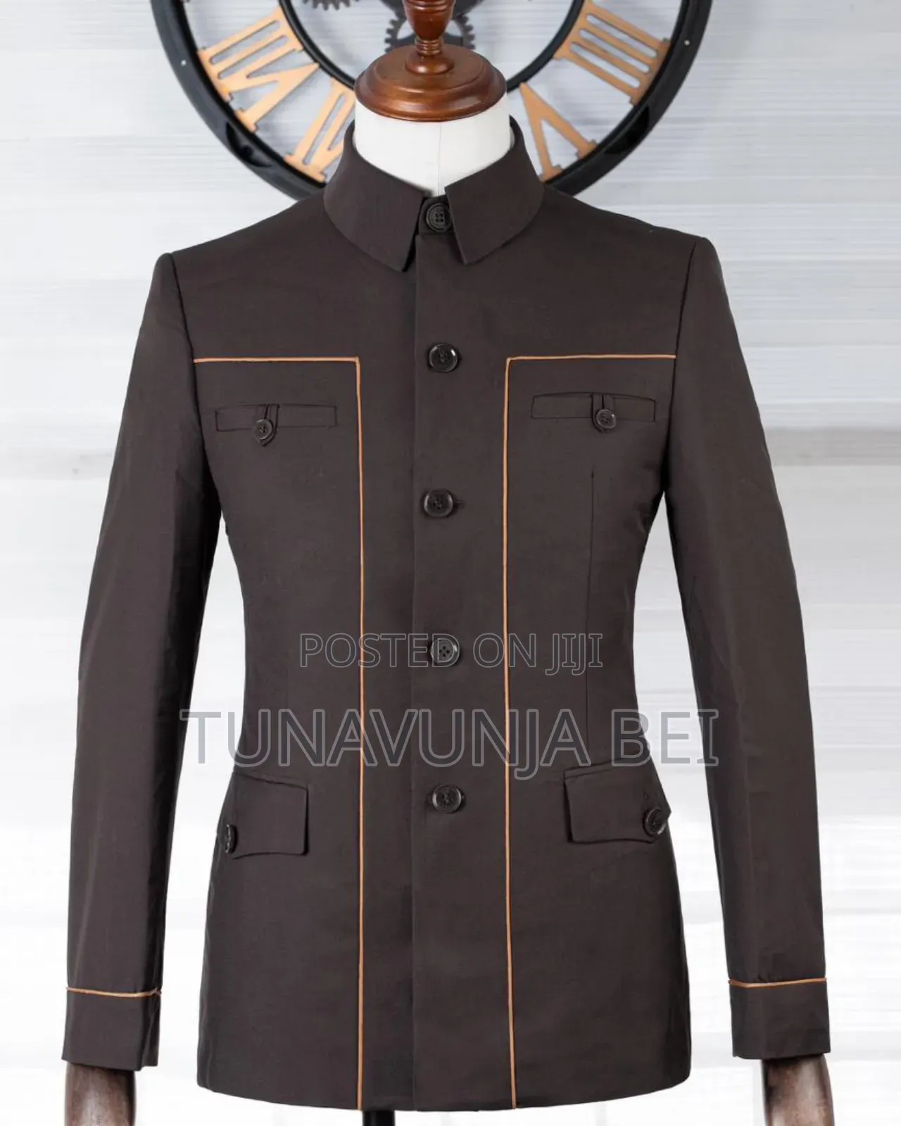 Brown + Golden Yellow Lining Kaunda Suit