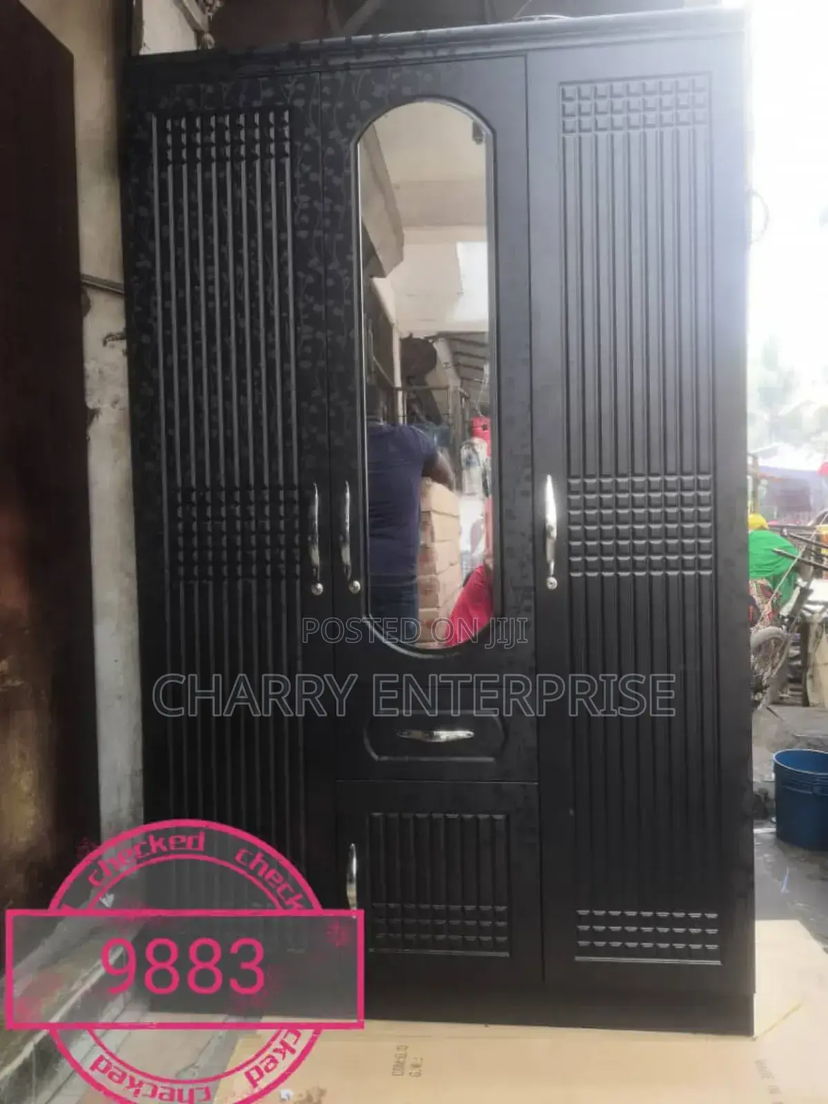 Classic Wardrobe Kabati La Nguo Lenye Kioo Na Milango Mitatu