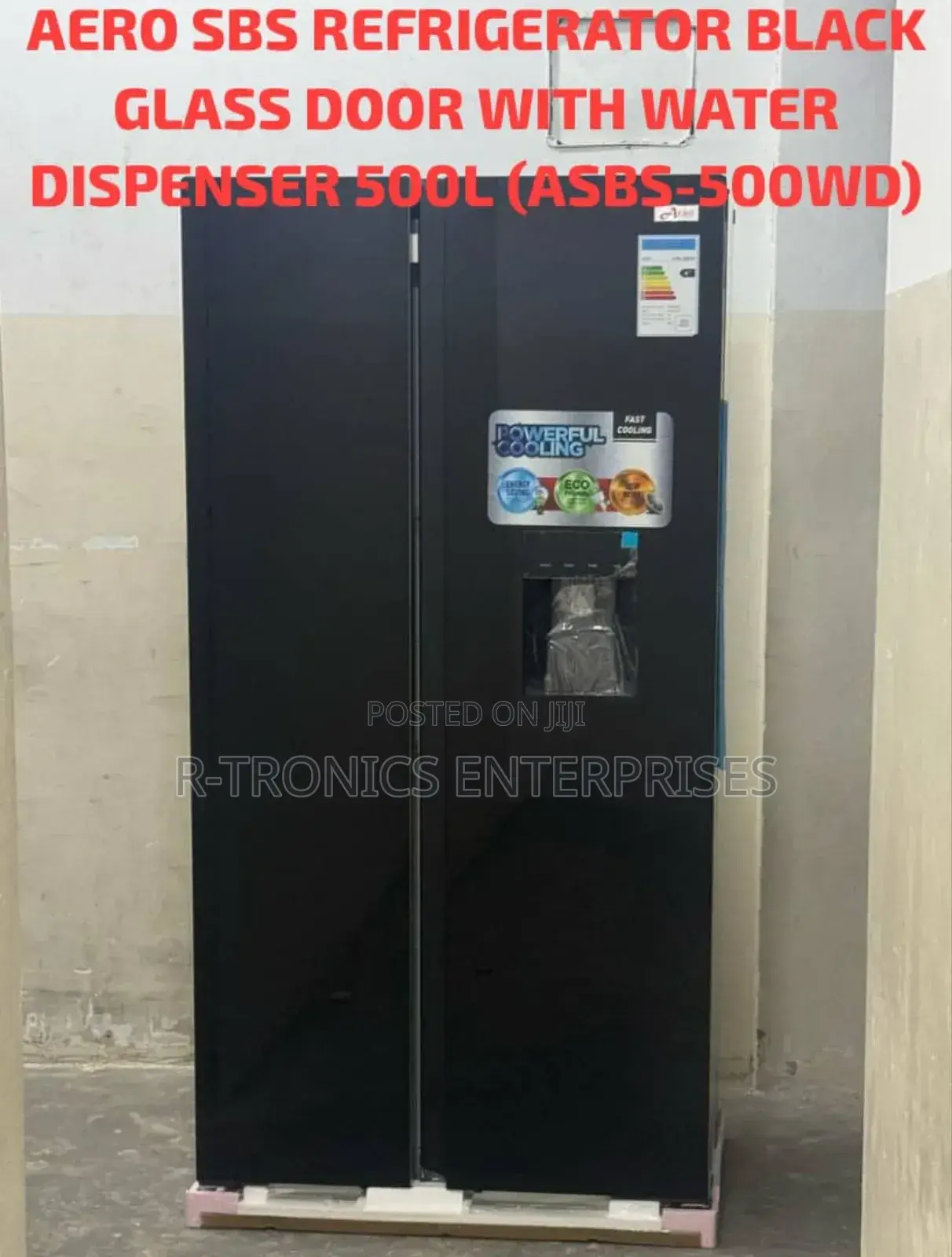 Aero Side by Side Refrigerator 500l Black Glass Mirror