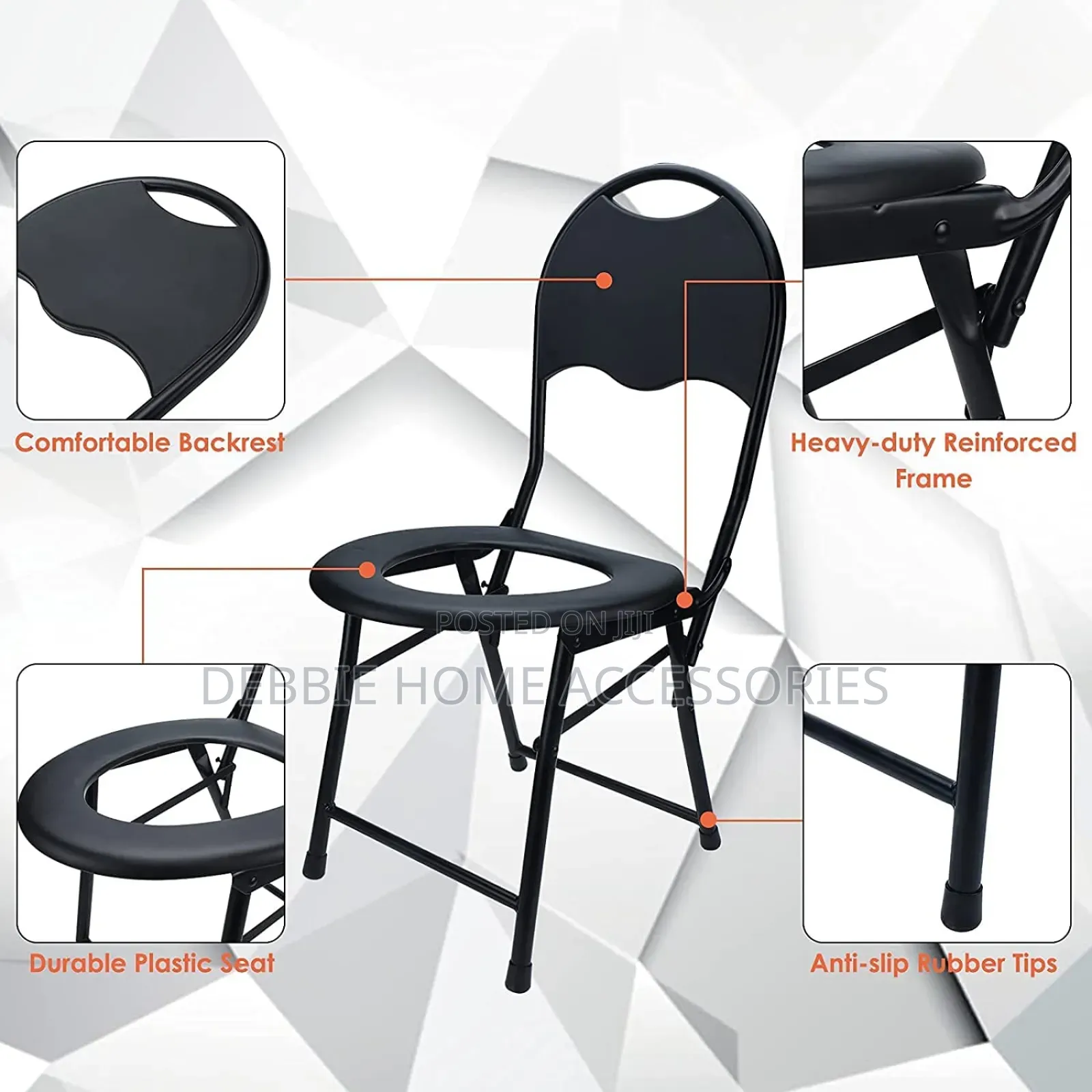 Black Folding Portable Toilet Seat With Backrest