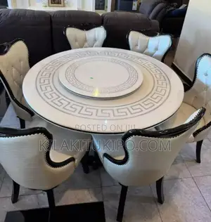 White Marble Round Dining Table 6 Chairs