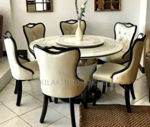 White Marble Round Dining Table 6 Chairs