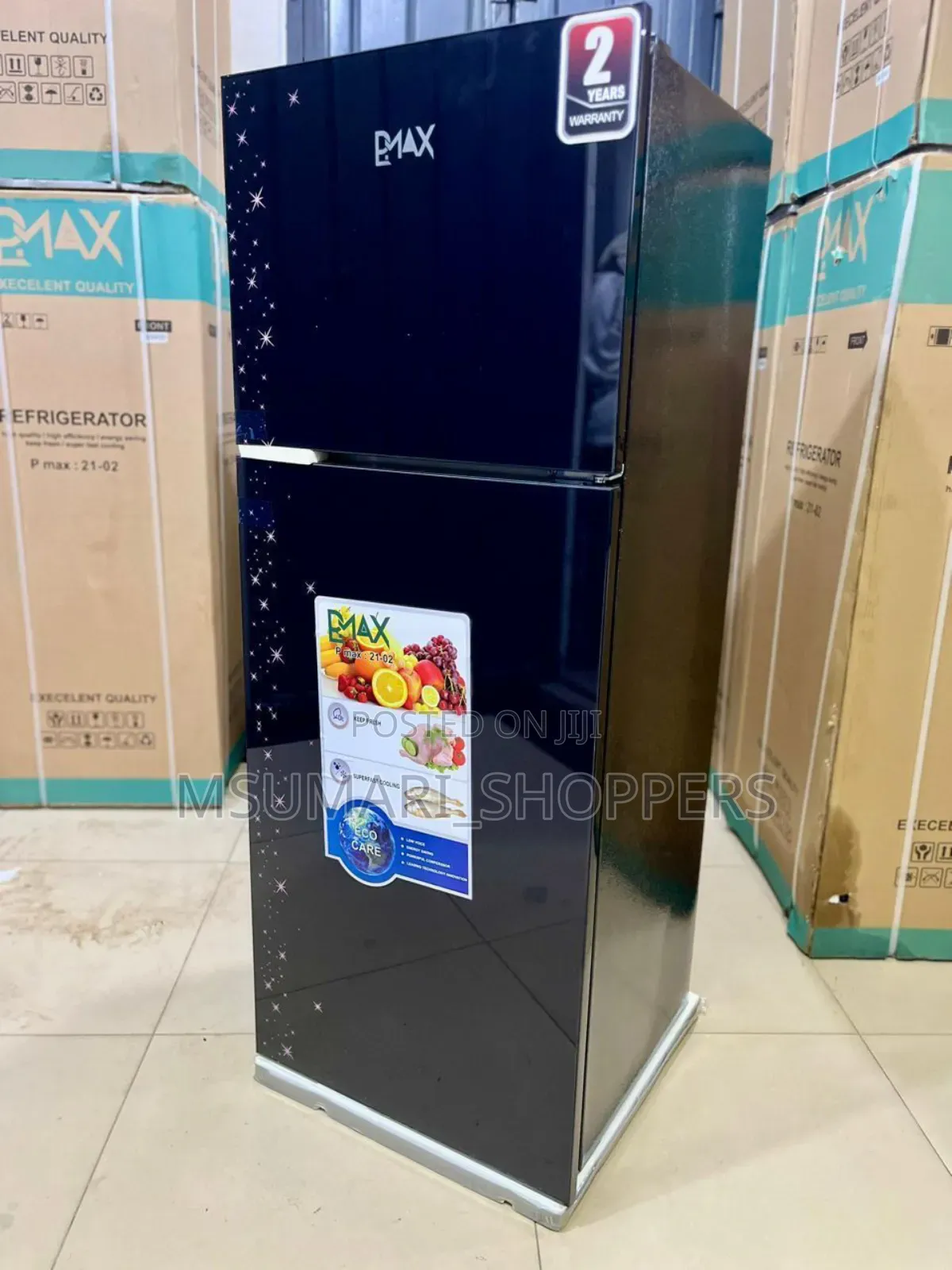 Pmax Black Glass 212 LTR Frige (Black Kioo )
