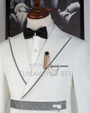 Belt Stones White Suit / Suit Nzuri Za Kiumee