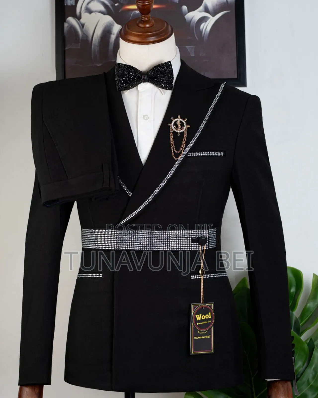 Black Belt Stones Suit / Suit Kali Za Kiume