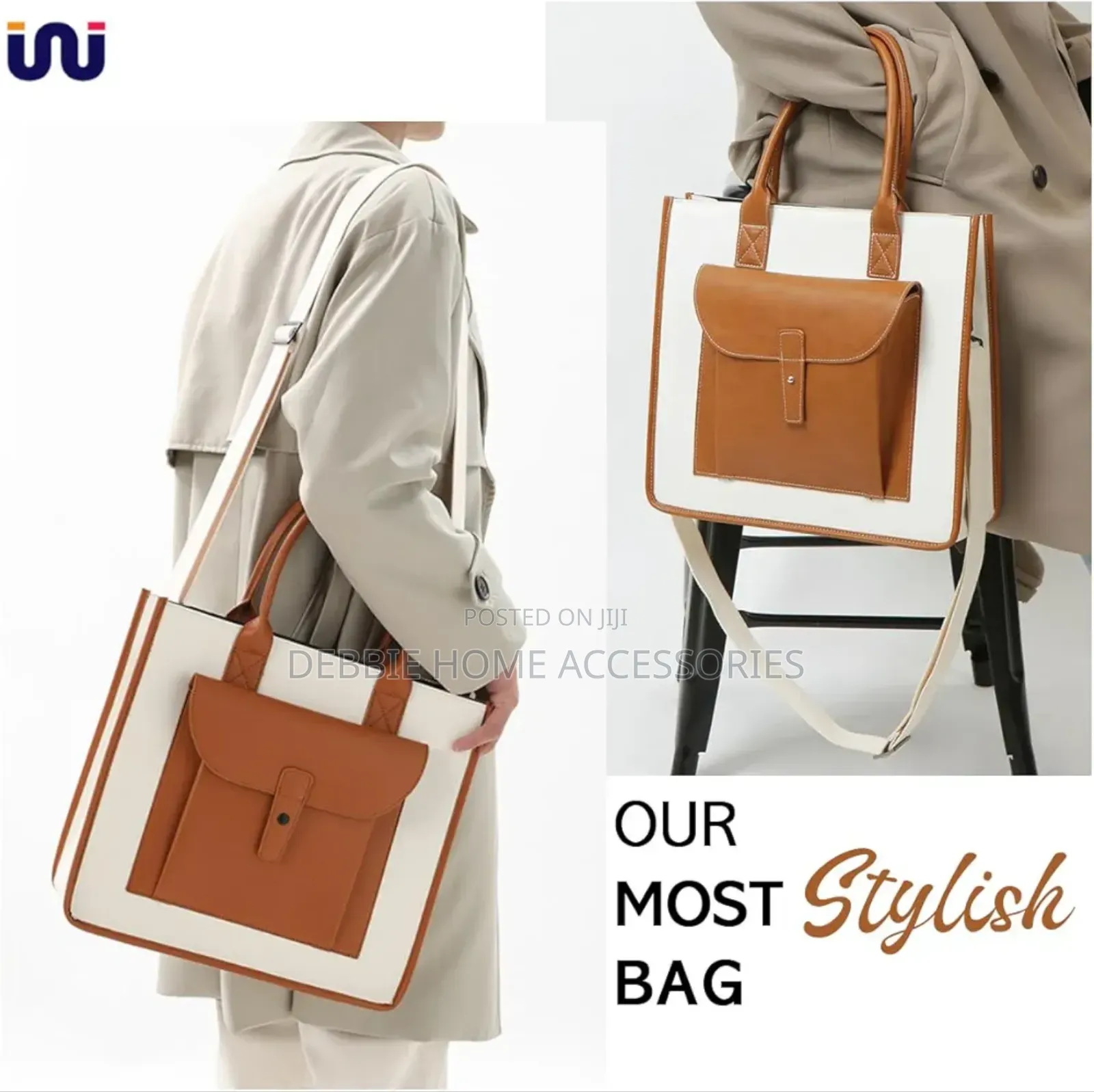 Detachable Shoulder Strap Brown +Cream Bag