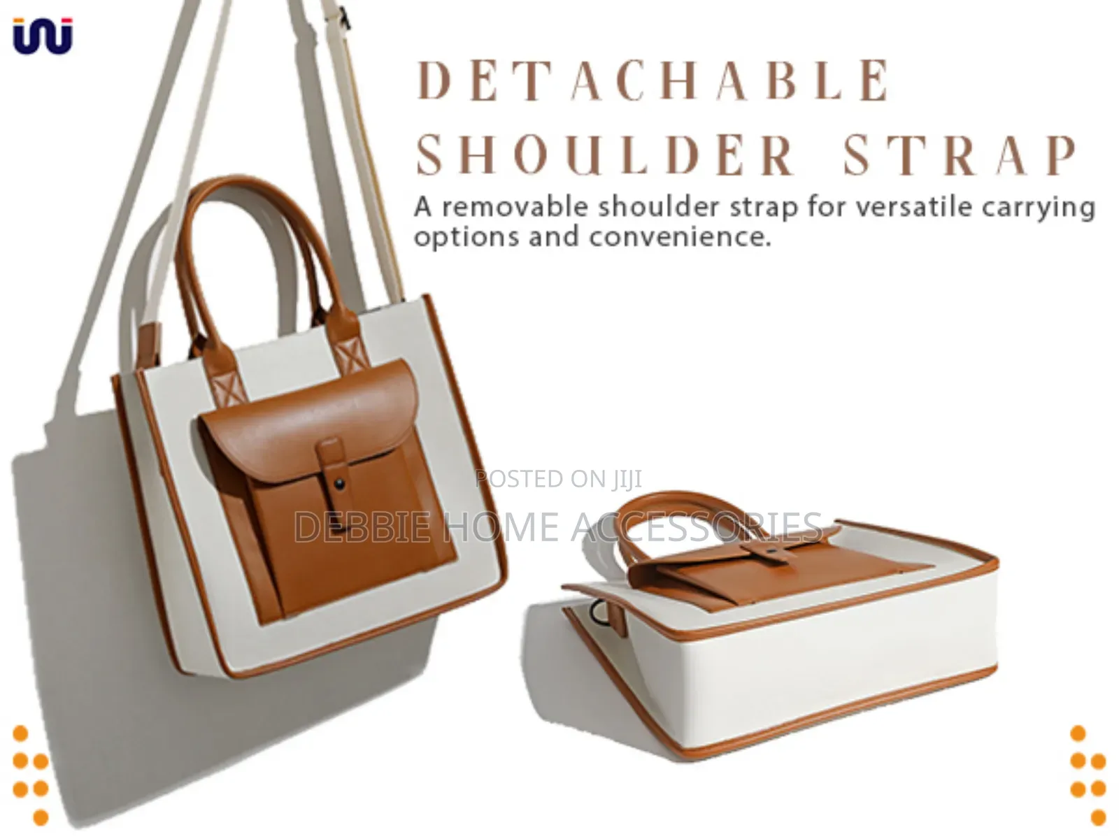 Detachable Shoulder Strap Brown +Cream Bag
