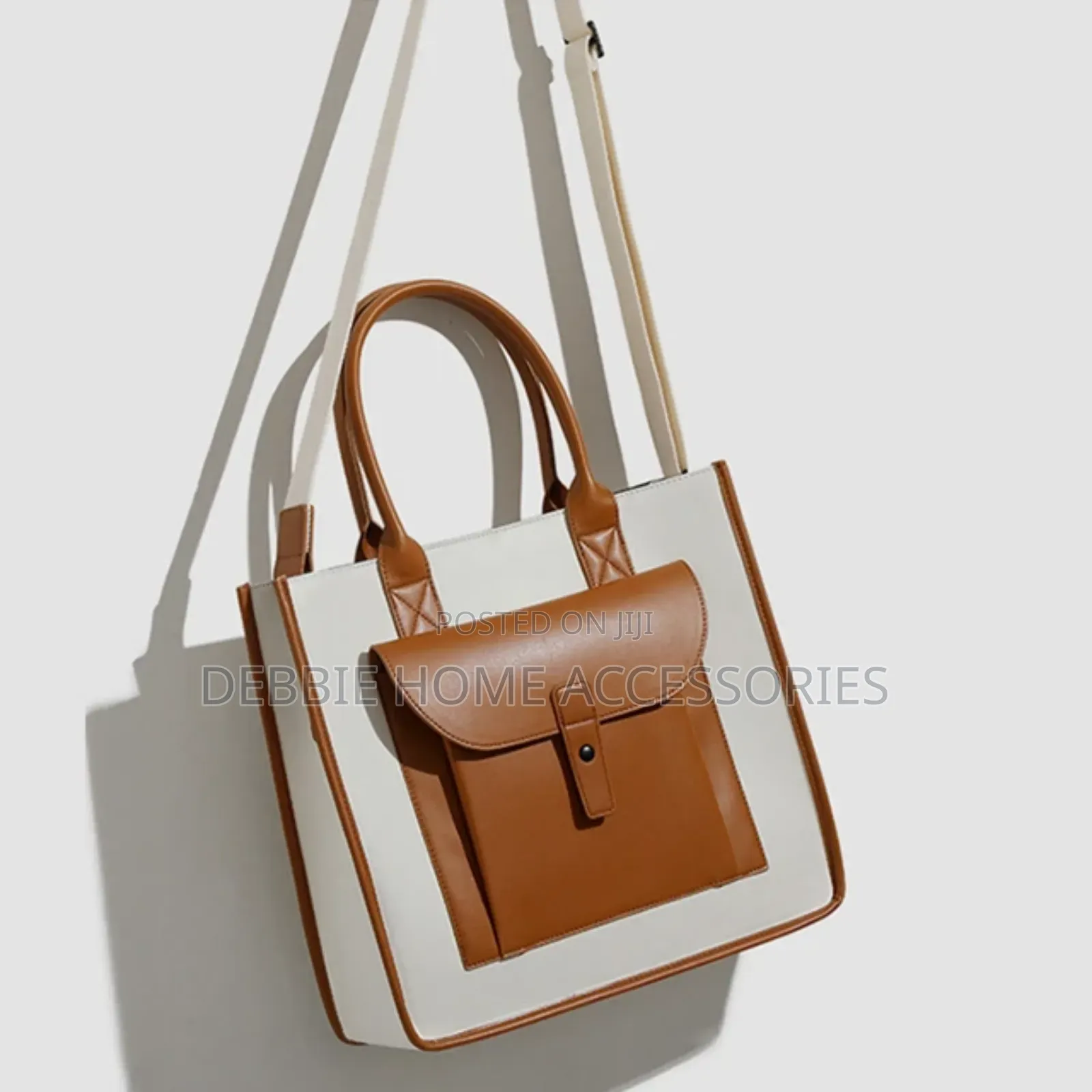 Detachable Shoulder Strap Brown +Cream Bag