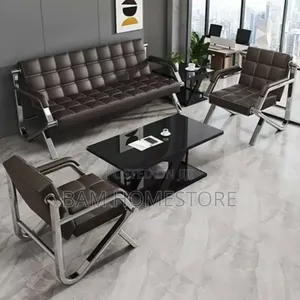 Executive Leather Office Sofa Set - Modern Chrome Waiting Area Chairs
