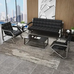 Executive Leather Office Sofa Set - Modern Chrome Waiting Area Chairs