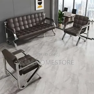 Executive Leather Office Sofa Set - Modern Chrome Waiting Area Chairs