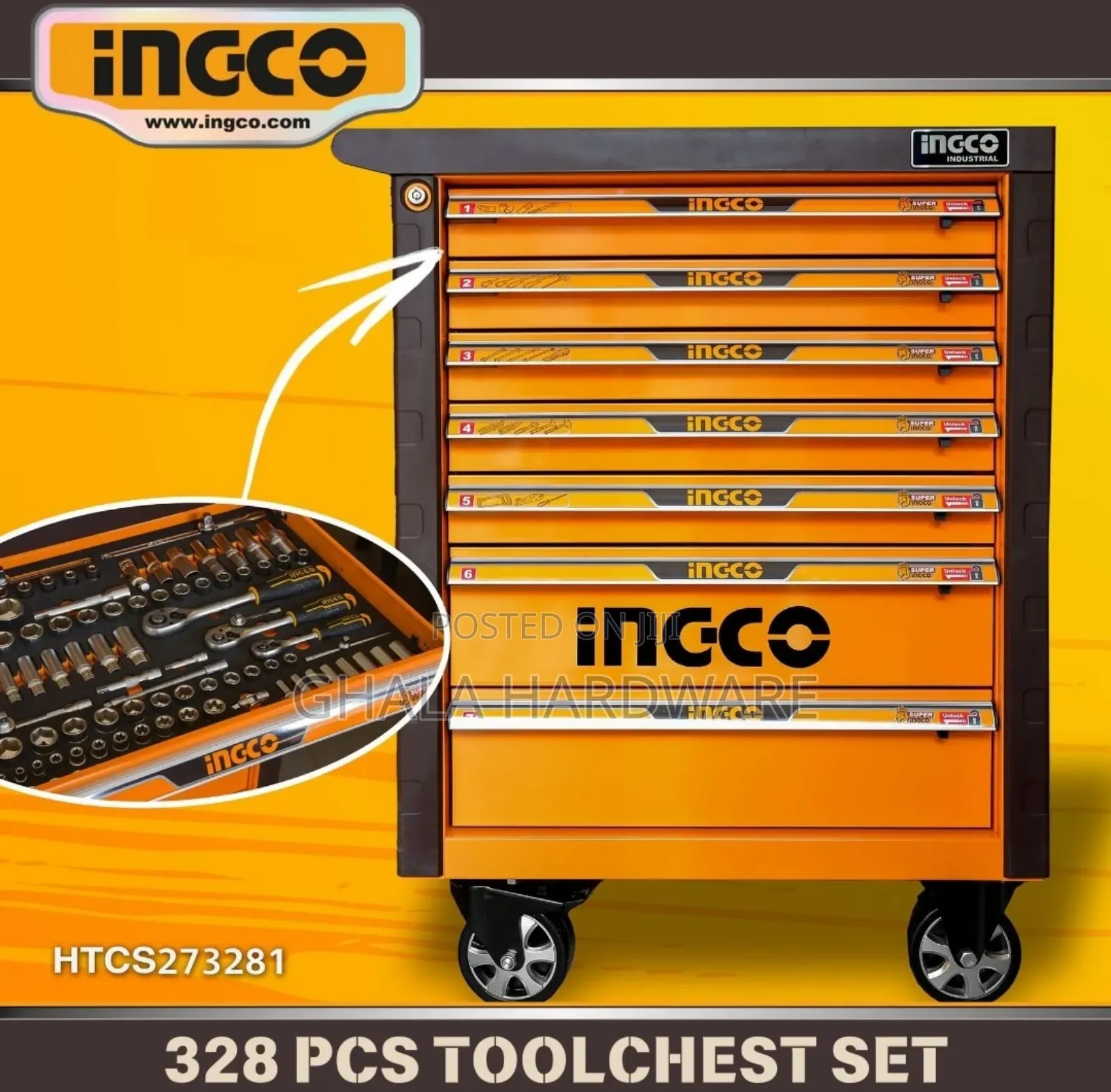 Ingco 328 Pcs Tool Chest Set With 7 Drawers