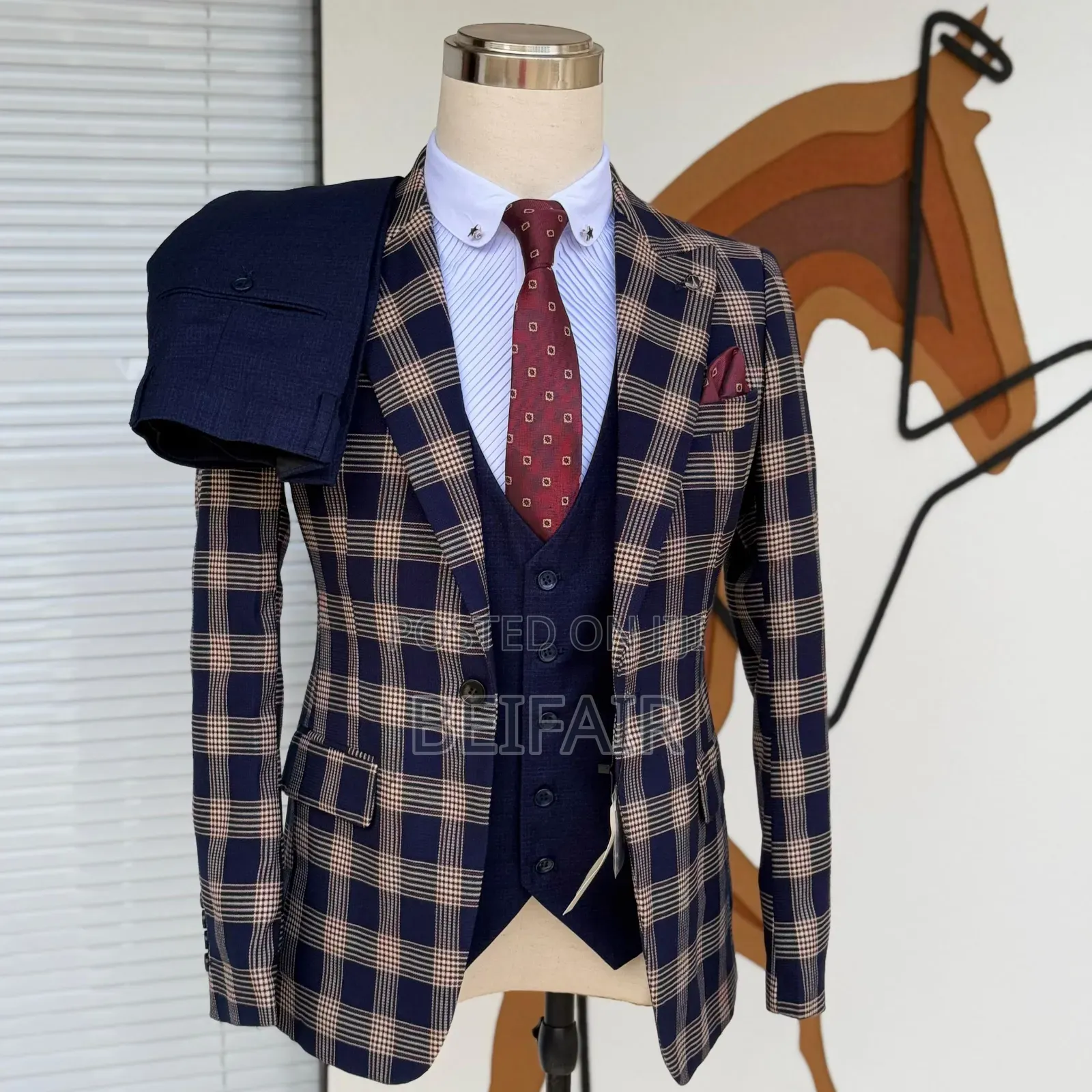 Brown and Dark Blue Draft Suit