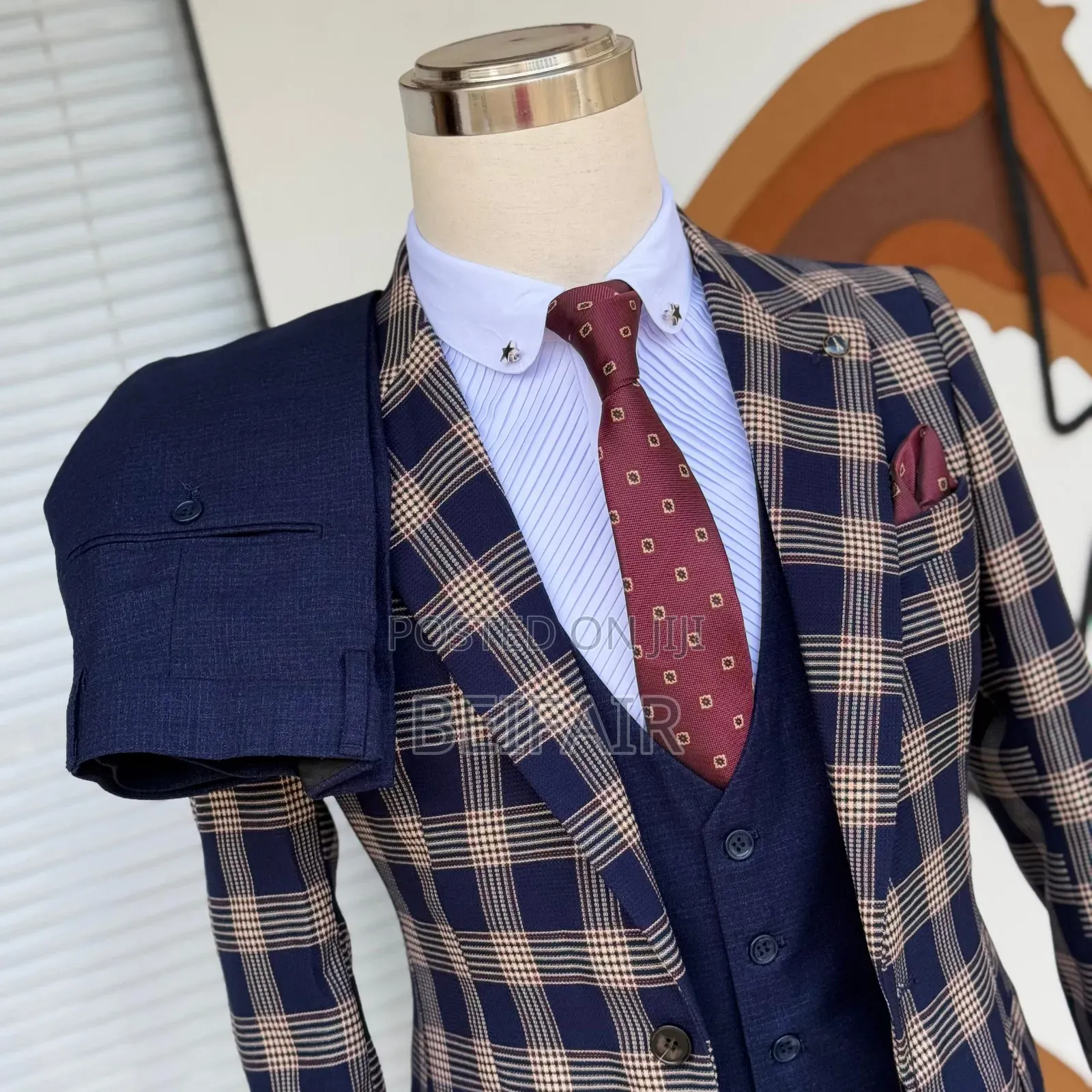 Brown and Dark Blue Draft Suit