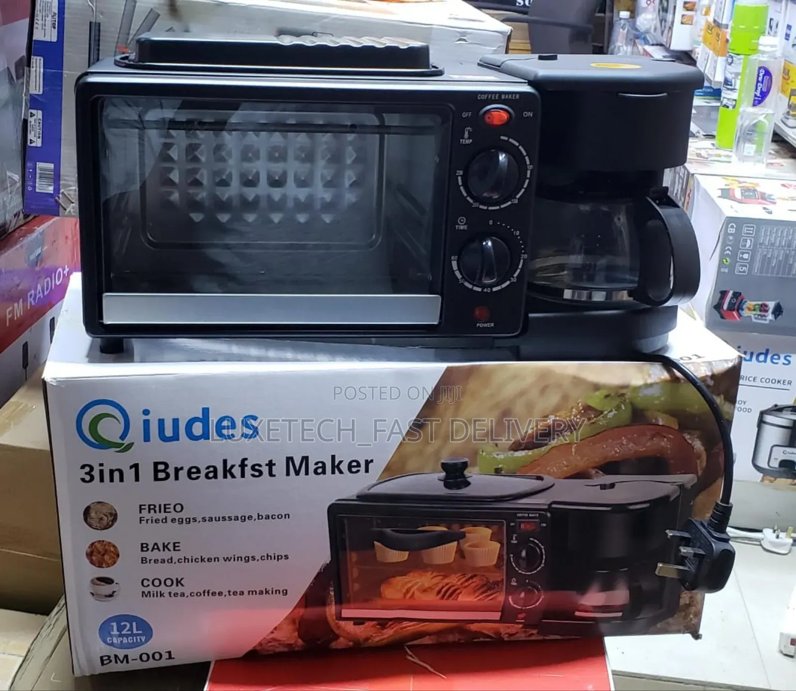 Qiudes 3-in-1 Breakfast Maker for Frying, Baking and Brewing
