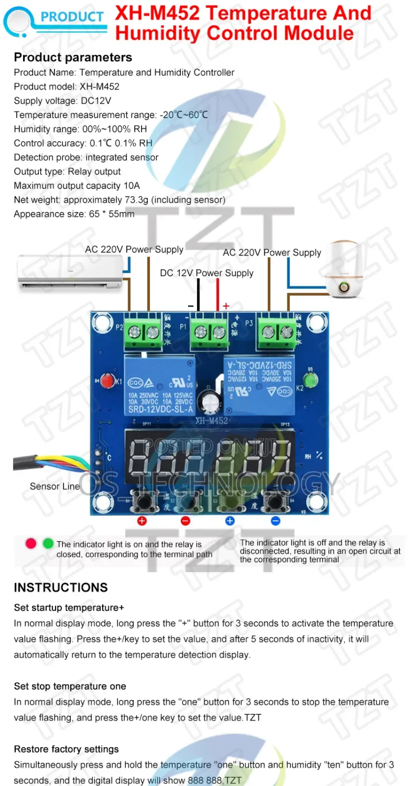 New Temperature Controller And Humidity Controller 12v 20a