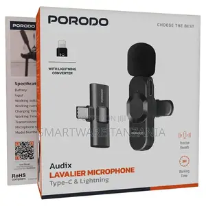 Porodo Audix Lavalier Microphone Type-C Lightning, Black