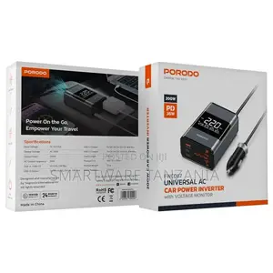 Porodo Universal Ac Car Power Inverter - Gray