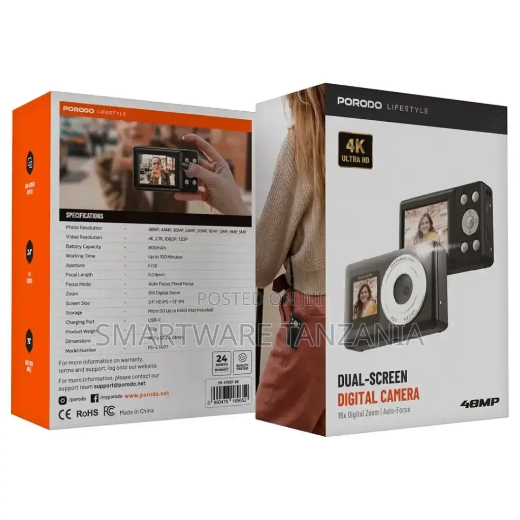 Porodo Lifestyle Dual-screen Digital Camera - Black