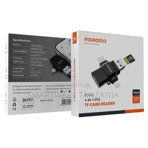 Porodo 4-in-1 Otg Adapter, Tf Card Reader - Black