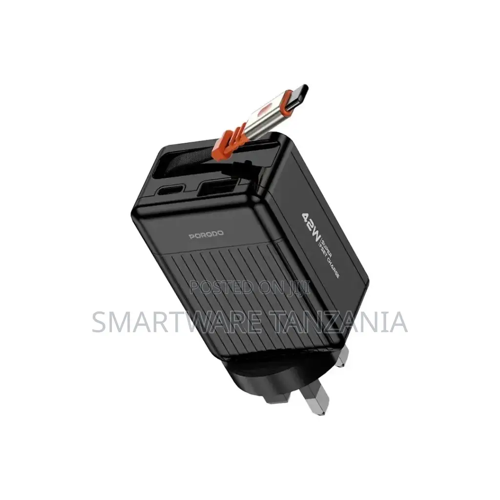 Porodo 75cm Retractable Type-c Super Quick Gan Charger