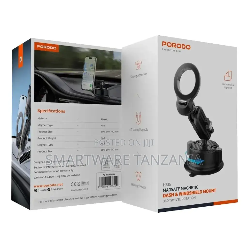 Porodo Magsafe Magnetic Dash Windshield Mount - Black