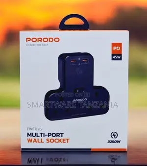 Porodo Wall Socket With 2 Type-C, Simultaneous Charging