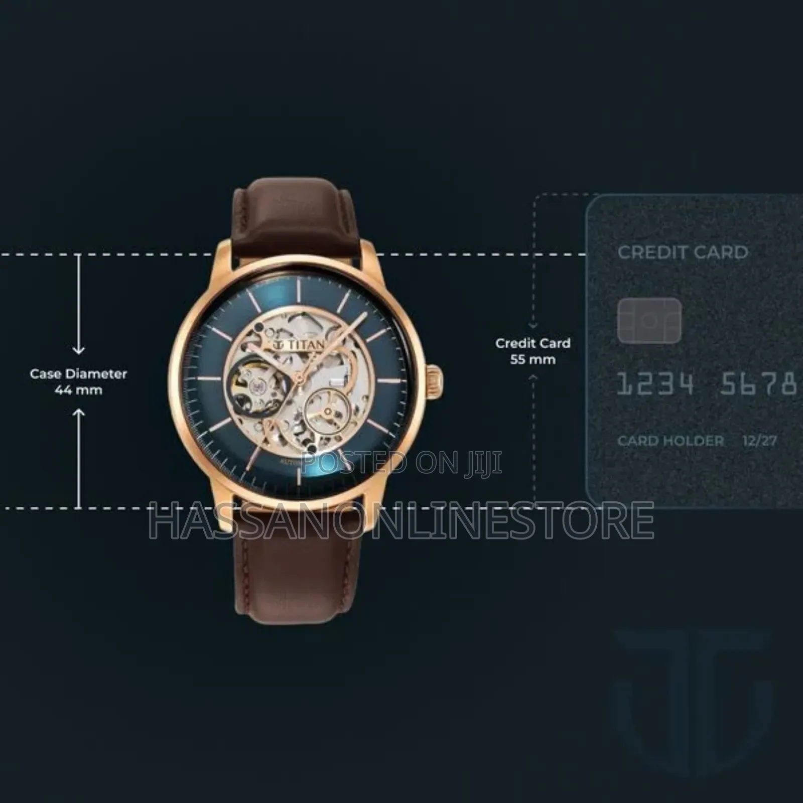 Titan Skeletal Automatic Blue Dial Brown Leather Strap Watch