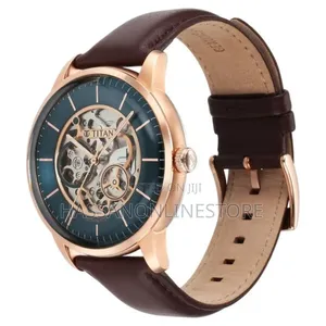 Titan Skeletal Automatic Blue Dial Brown Leather Strap Watch