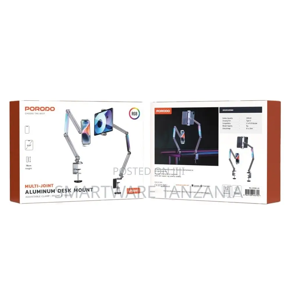 Porodo Multi-Joint Aluminum Desk Mount - Grey