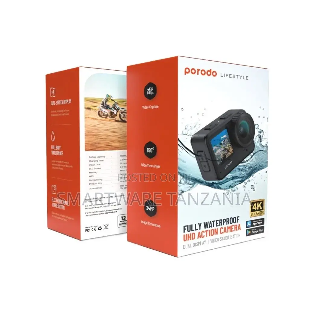 Fully Waterproof Uhd Action Camera Dual Display With Video