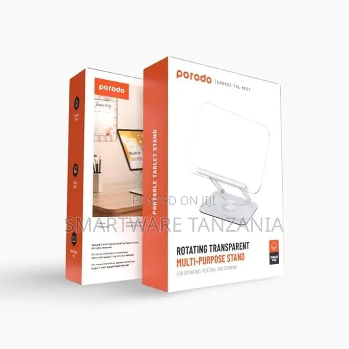 Porodo Transparent 360 Rotatable and Adjustable Tablet Stand