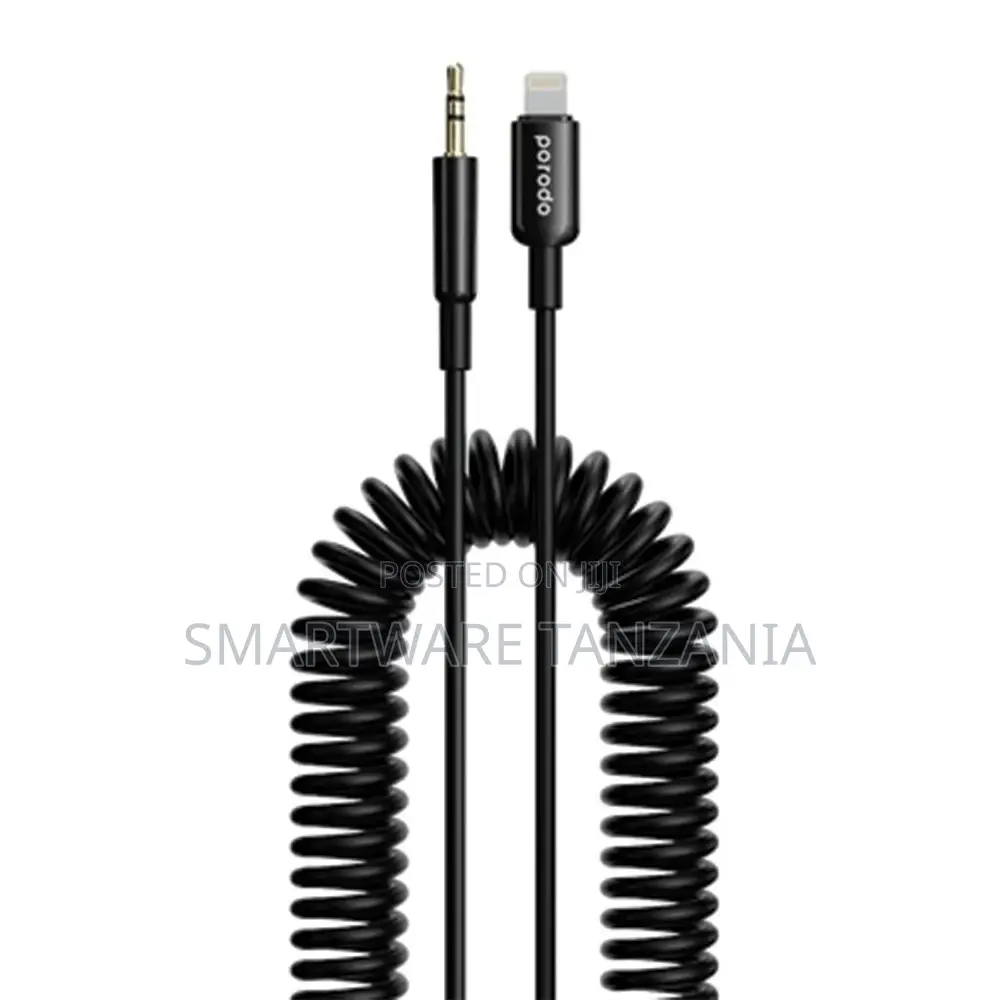 Porodo Lightning to Aux Coil Cable 1.2m - Black