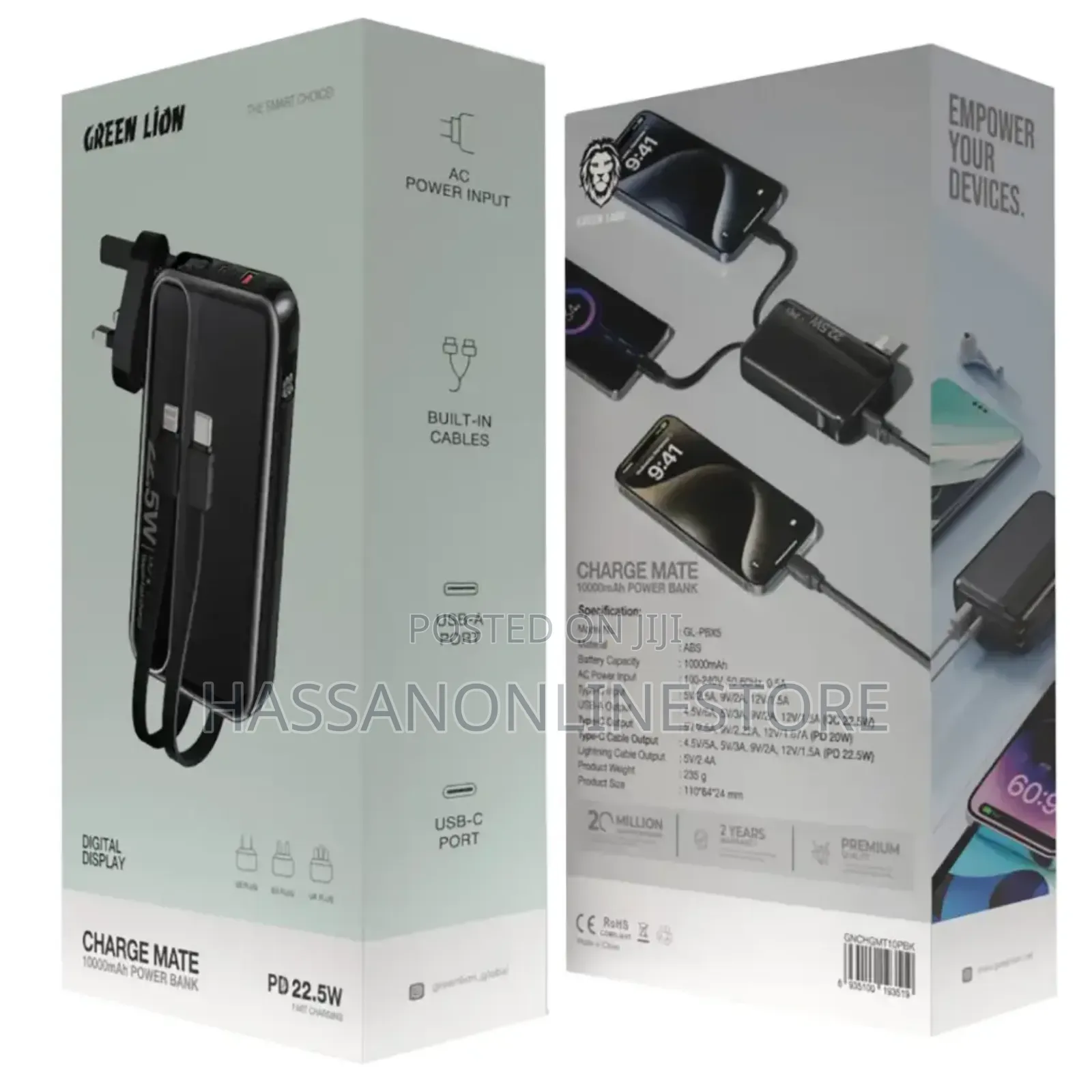 Green Lion Charge Mate Power Bank 10000 Mah Pd 22.5w - Black
