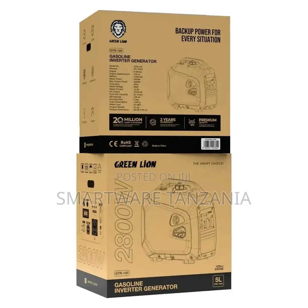 Green Lion Gasoline Inverter Generator Gtr120 - Black