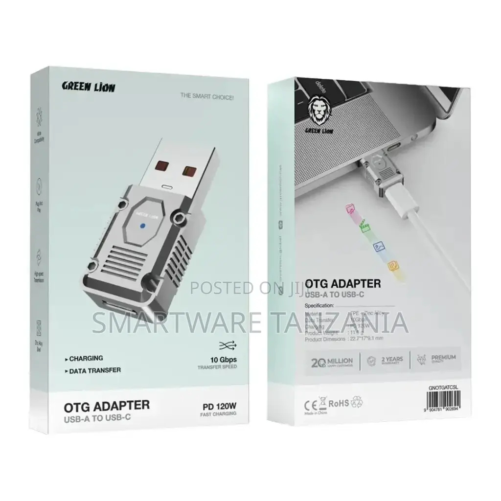 Green Lion Otg Adapter Usb-a to Usb-C 120w - Silver
