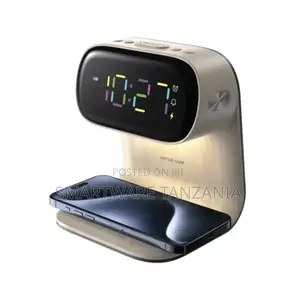 Green Lion Bedside Clock With Wireless Charger -Wood