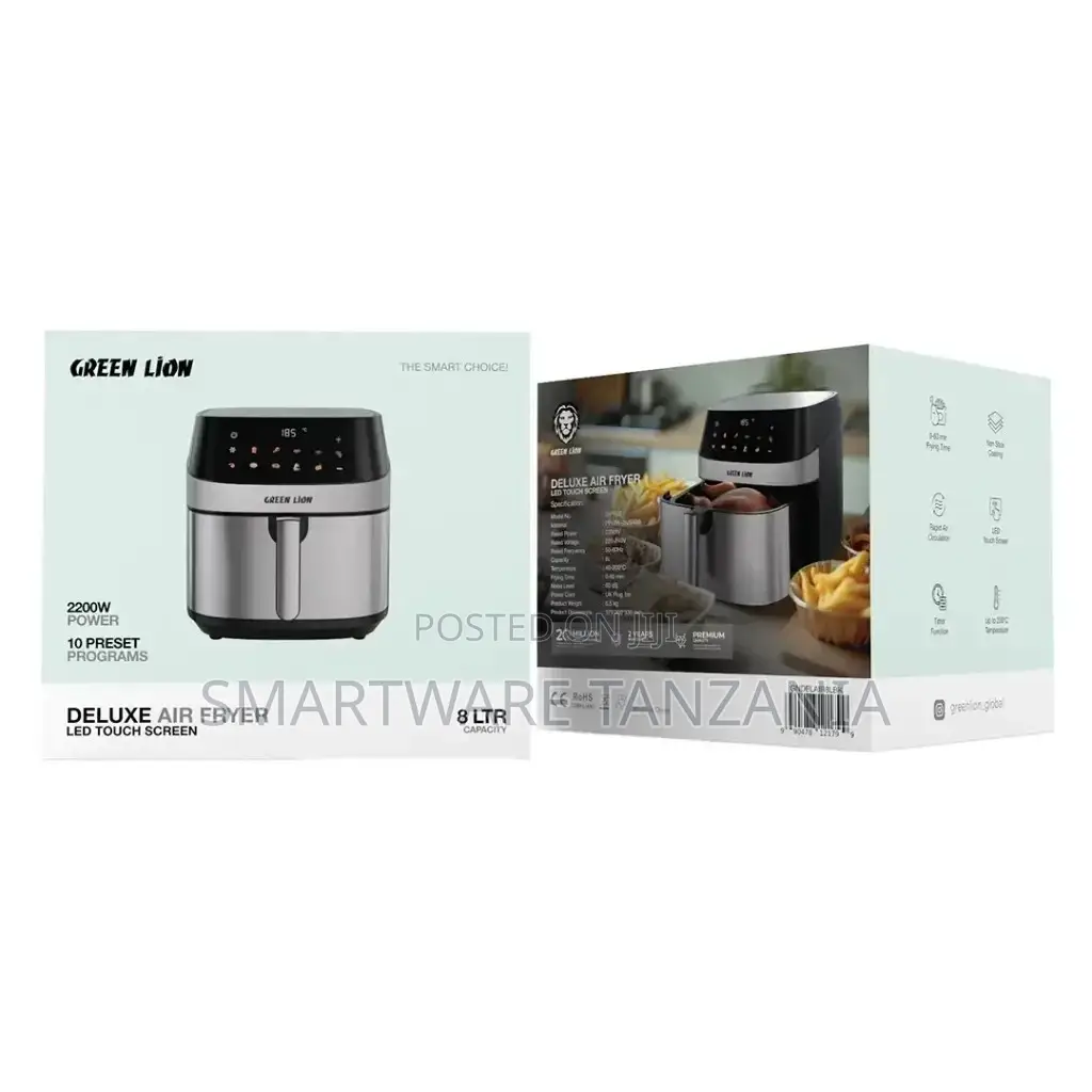 Green Lion Deluxe Air Fryer Led Touch Screen 8l - Black