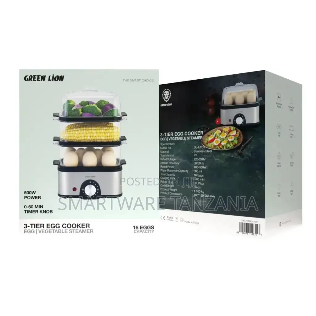 Green Lion 3-Tier Egg Cooker | Vegetable Steamer 500w - Gray