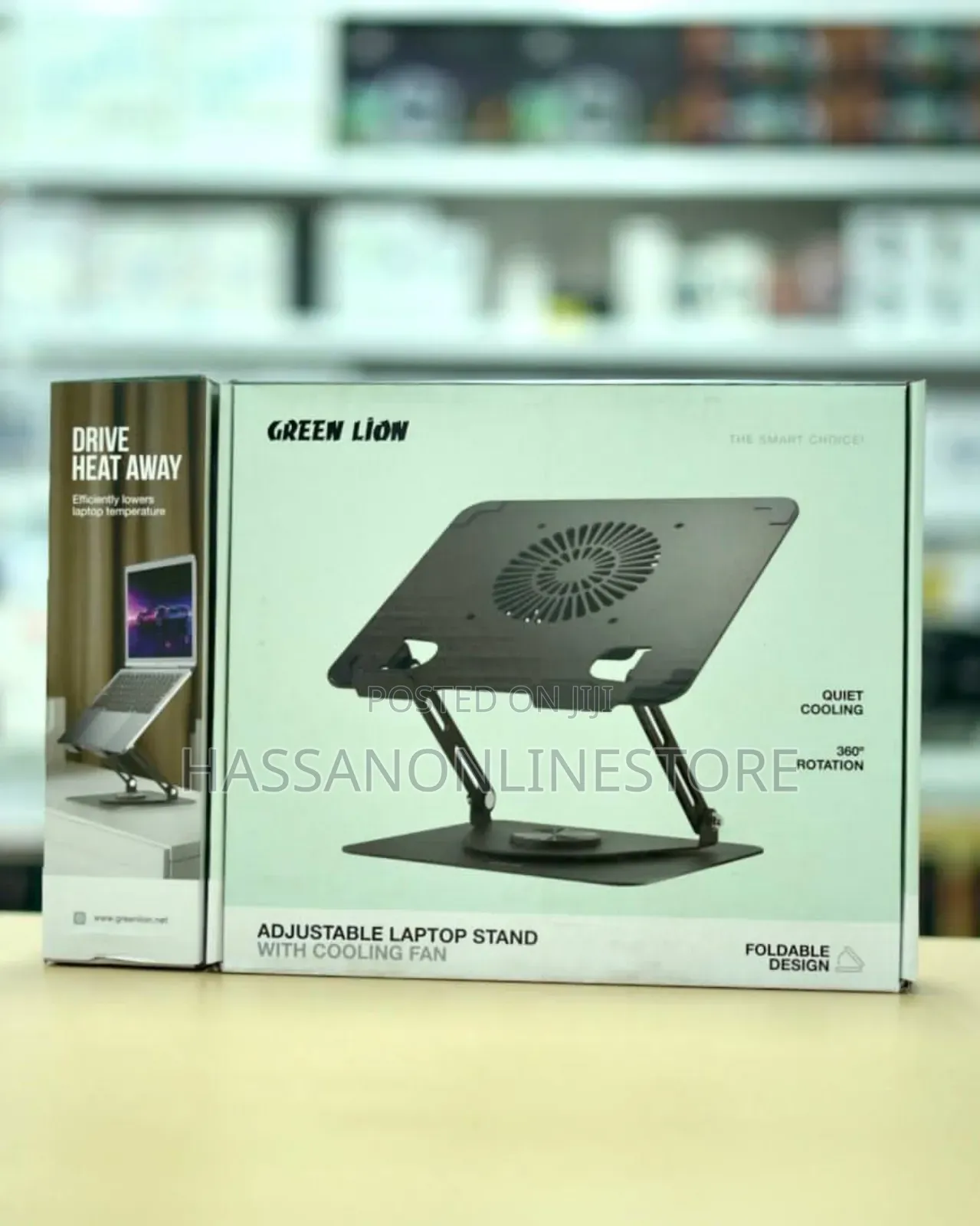 Green Lion Adjustable Laptop Stand With Cooling Fan - Black